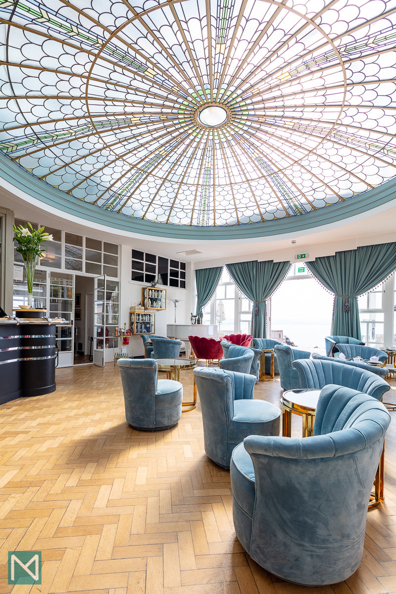 Looking toward the bar in the convervatory at Burgh Island Hotel