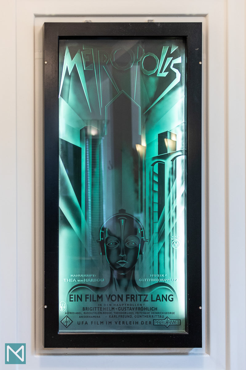 Poster for the classic film Metropolis in the lobby of the Burgh Island Hotel