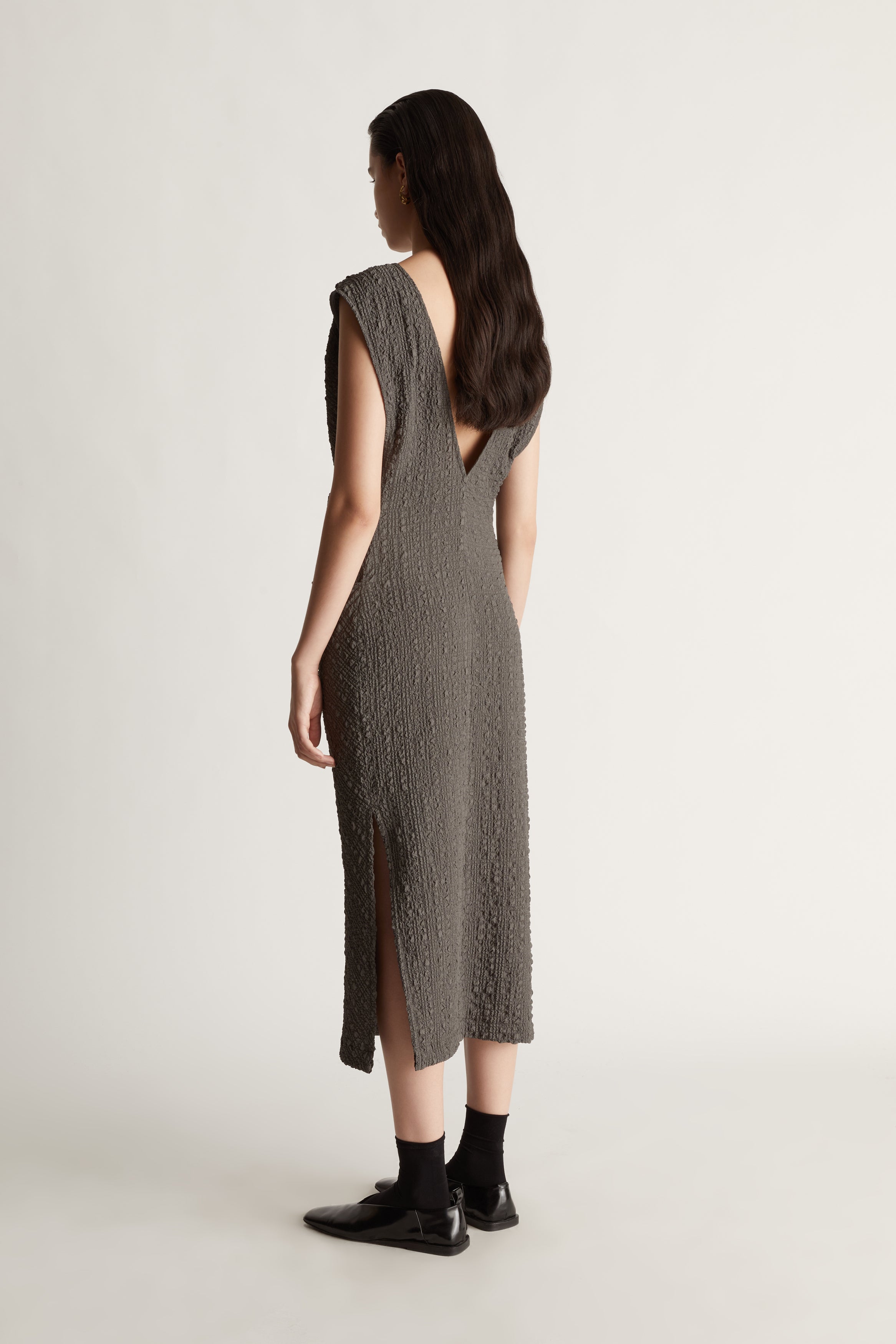 Lee Mathews Violet Drape Dress In Charcoal