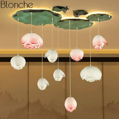 LED pendant light with Chinese style flowers Lotus