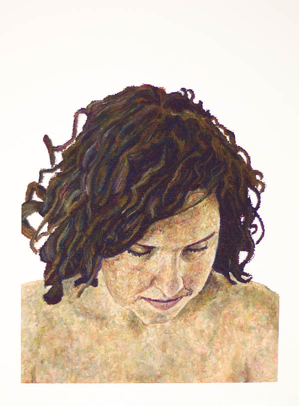 oi pastel portrait painting of a woman looking down