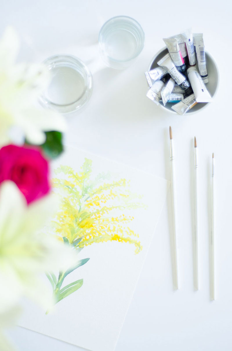 Watercolor yellow flower painting