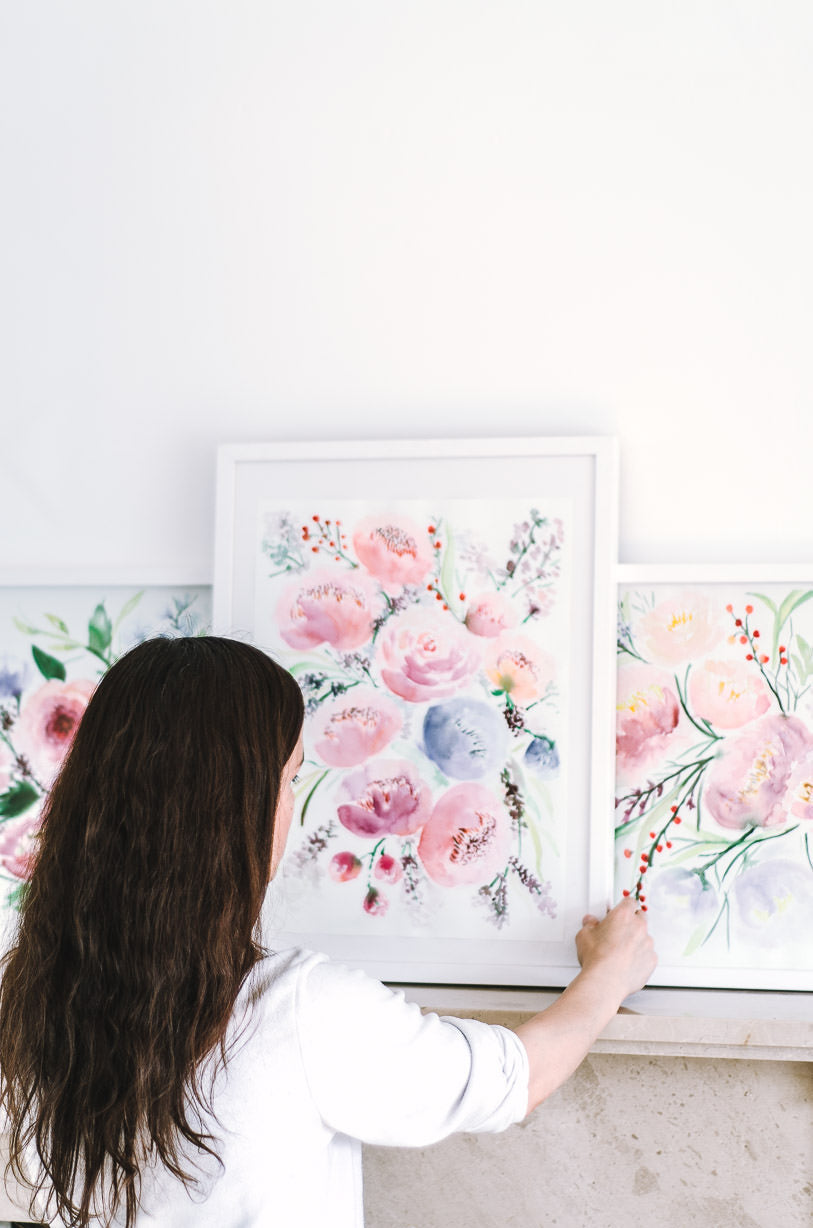 gallery wall flower paintings Flavia Bennard