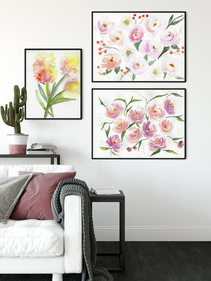 watercolor flower art prints gallery wall - flavia bernardes art