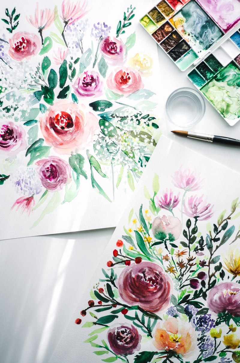 modern watercolor flowers Flavia Bernardes Art