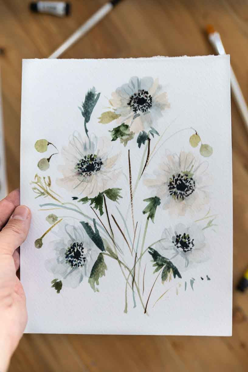 white watercolor flowers