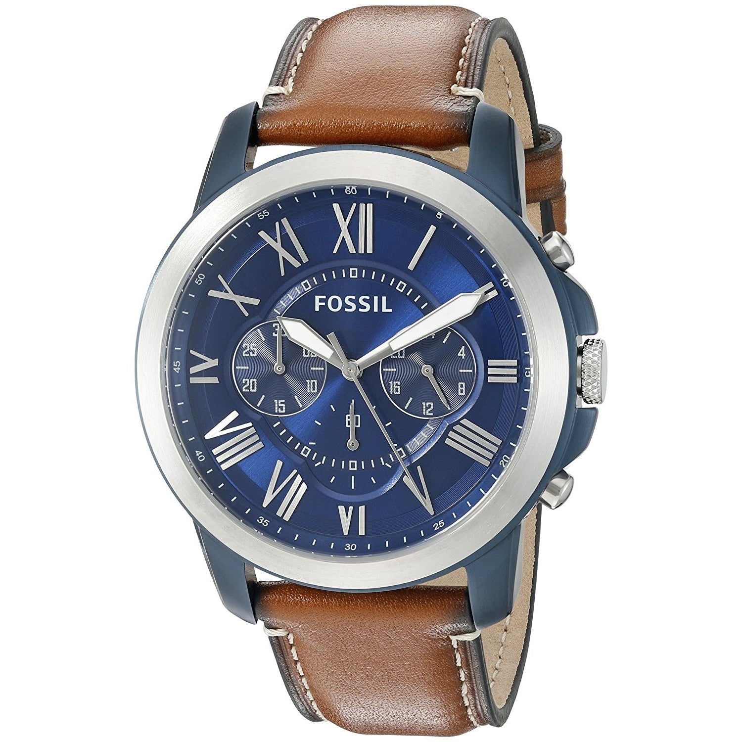 Fossil FS5151 Grant 44MM Men's Chronograph Brown Leather Watch ...