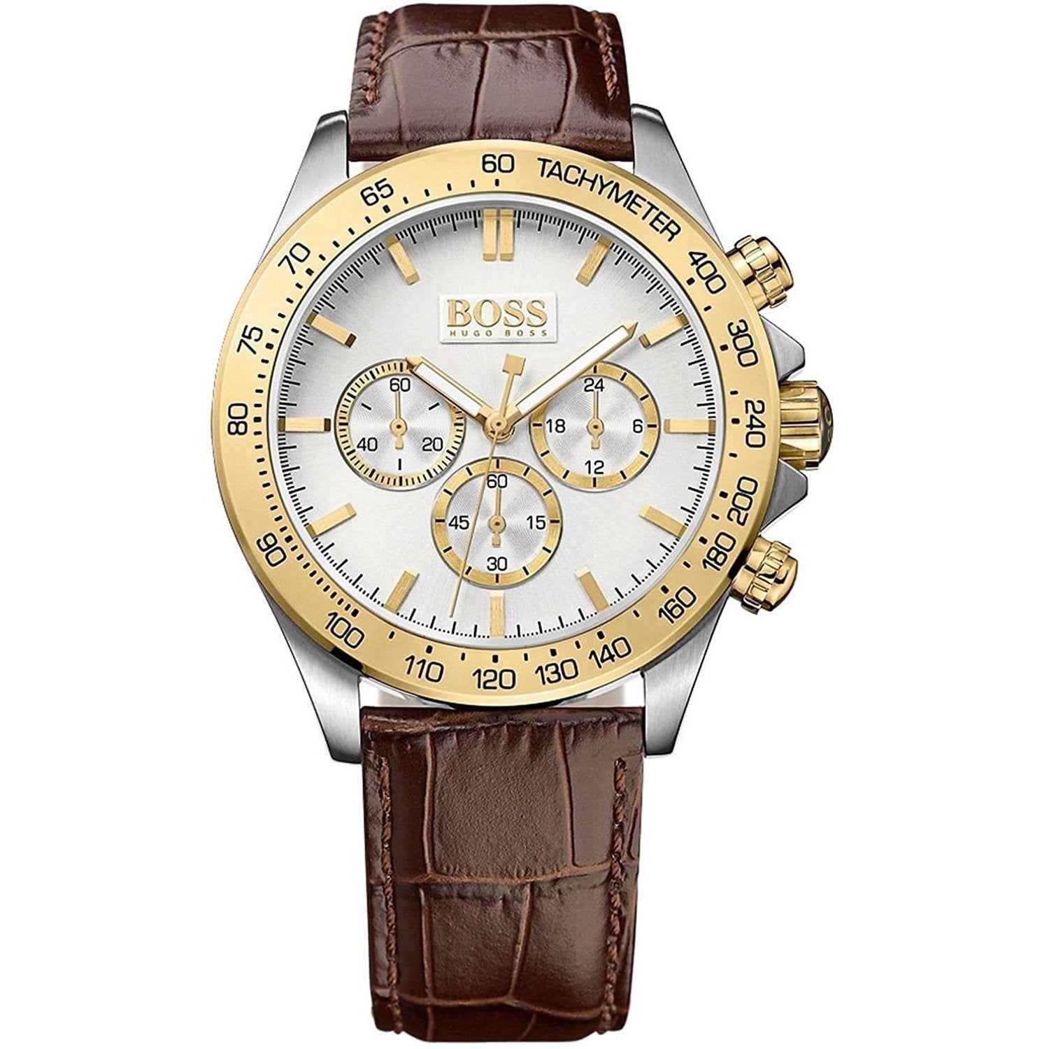 kandidat skæbnesvangre Datter Hugo Boss Men's 1513174 Ikon Chronograph Brown Leather Watch - Bezali