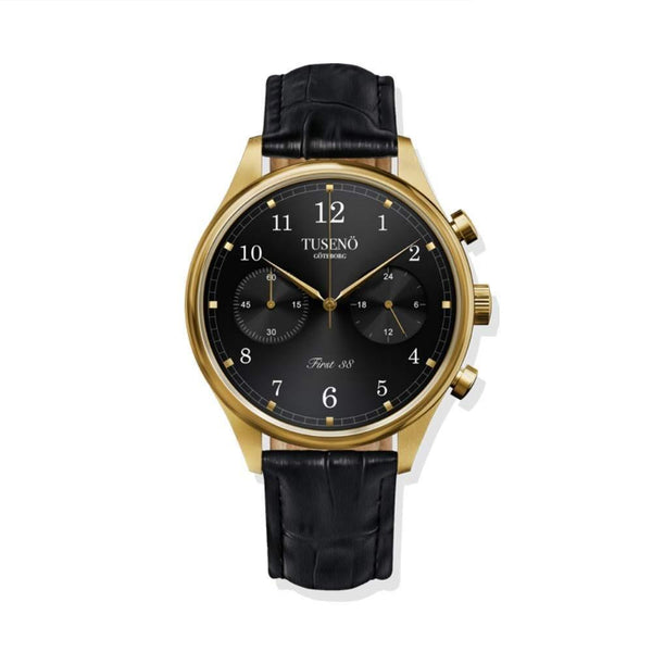 Tuseno Men's FG380201T First 38 Chronograph Black Leather Watch - Bezali