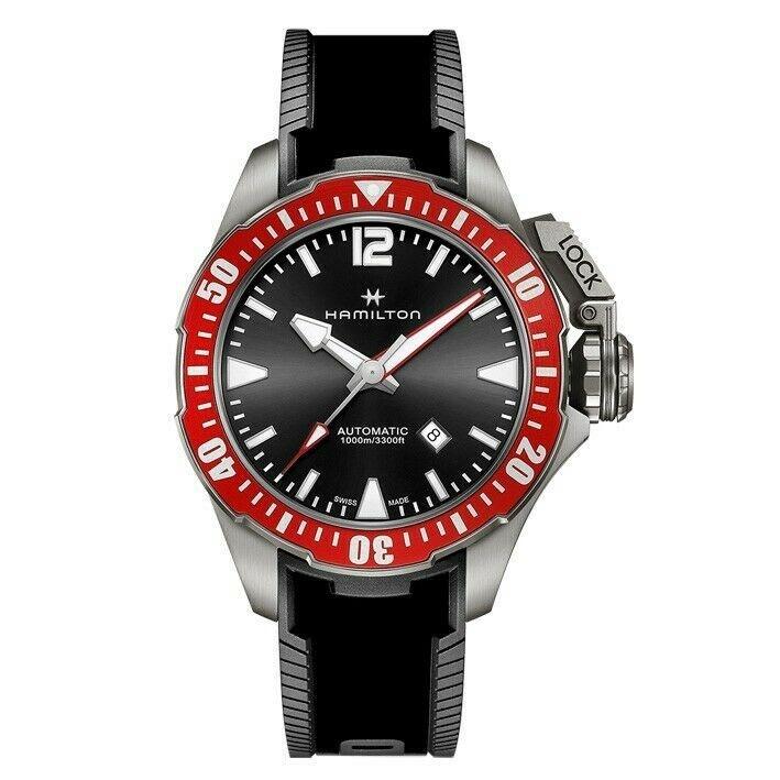 Hamilton Men's H77805335 Khaki Navy Frogman Black Silicone Watch