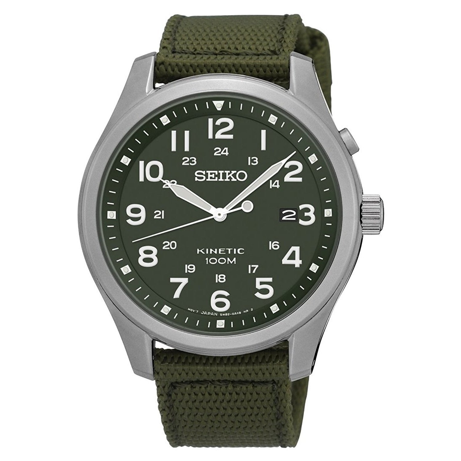 Seiko Men's SKA725 Kinetic Green Nylon Watch - Bezali