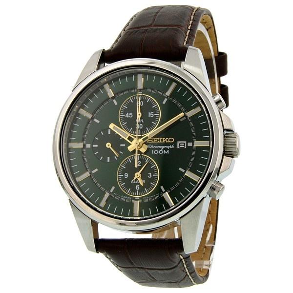 Seiko Men's SNAF09 Chronograph Chronograph Brown Leather Watch - Bezali