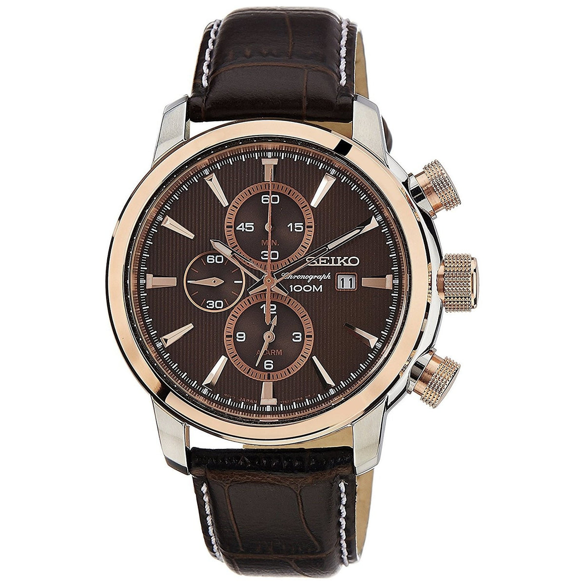 Seiko Men's SNAF52 Couturier Chronograph Brown Leather Watch - Bezali