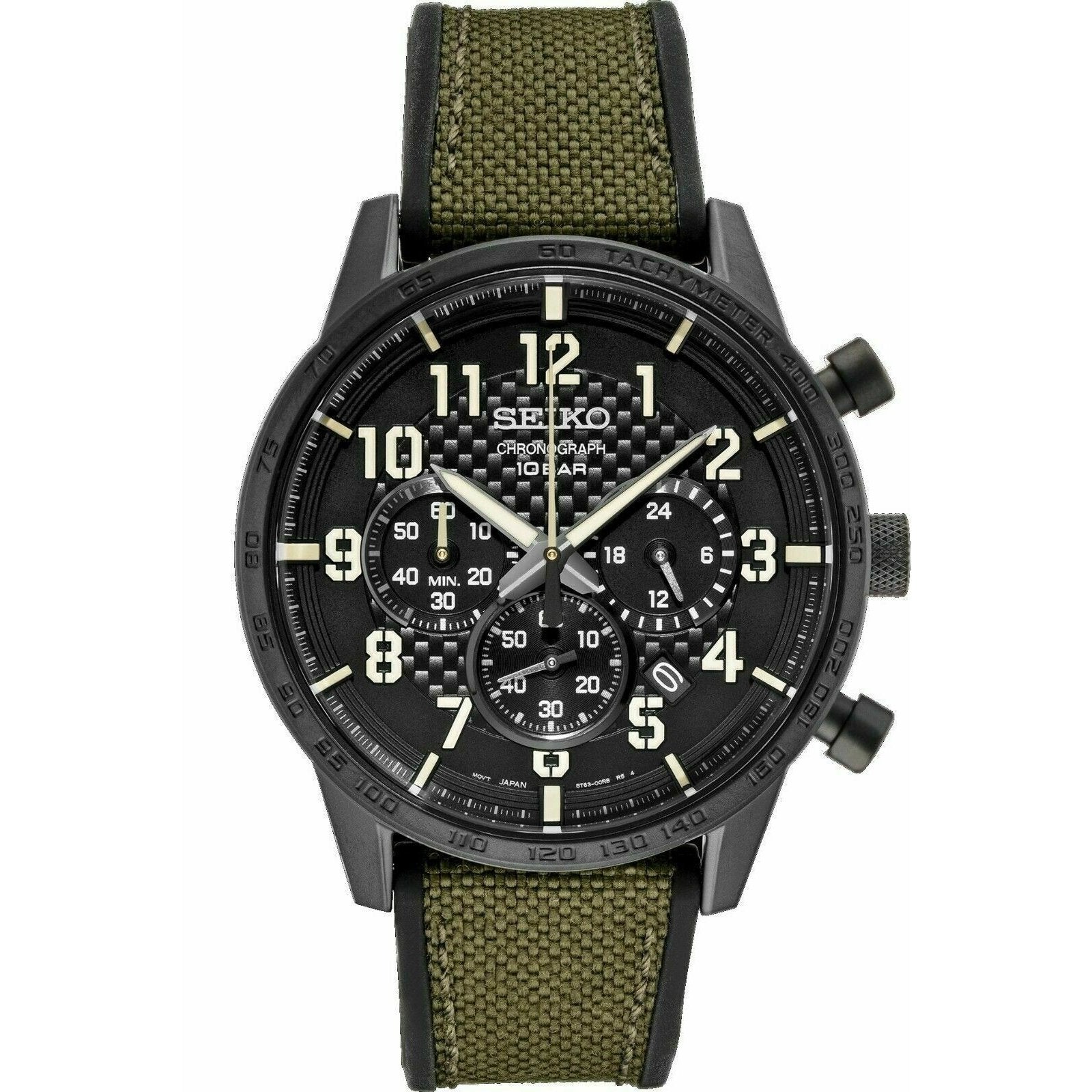 Seiko Men's SSB369 Essentials Chronograph Green Nylon/Silicone Watch -  Bezali