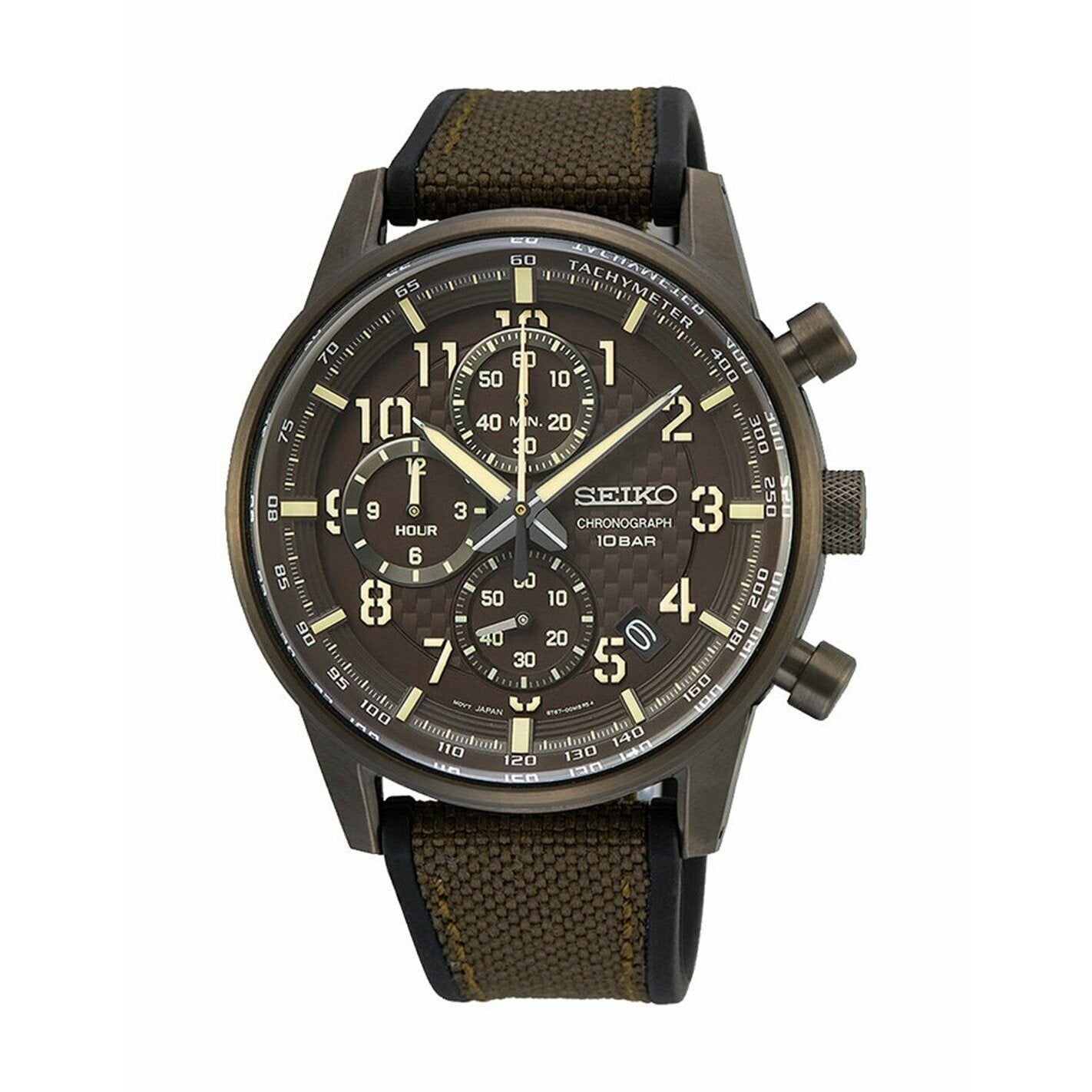 Seiko Men's SSB371 Essentials Chronograph Brown Nylon/Silicone Watch -  Bezali