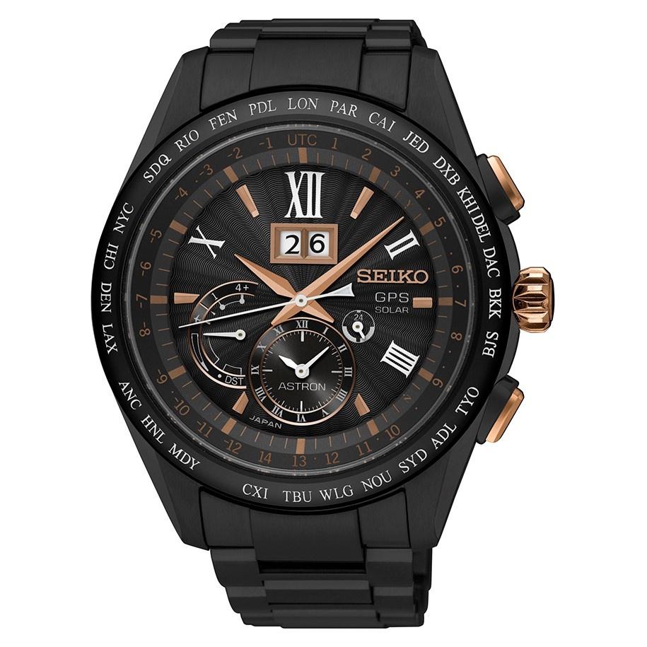 Seiko Men's SSE141 Astron GPS Solar World Time Black Titanium Watch - Bezali