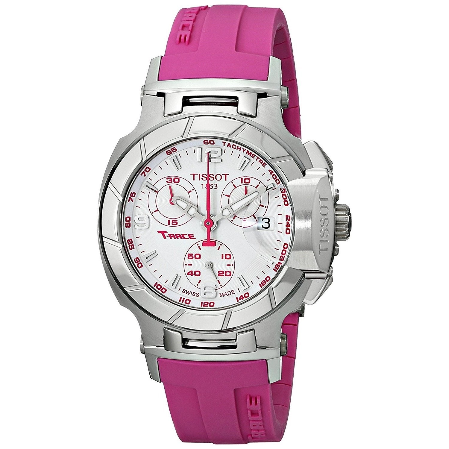 Tissot Women S T0482171701701 T Race Chronograph Pink Rubber Watch Bezali