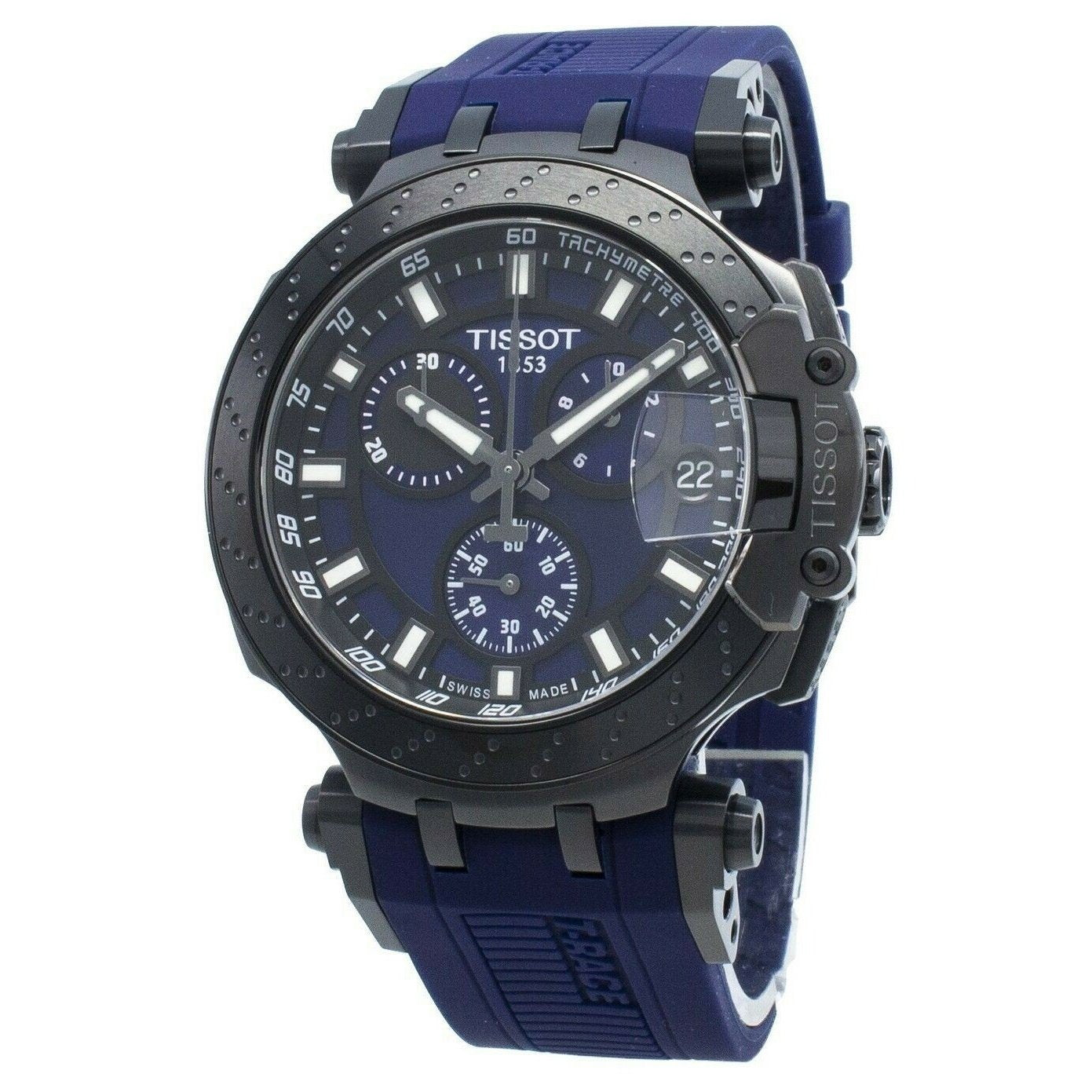 Tissot Men S T1154173704100 T Race Chronograph Blue Rubber Watch Bezali