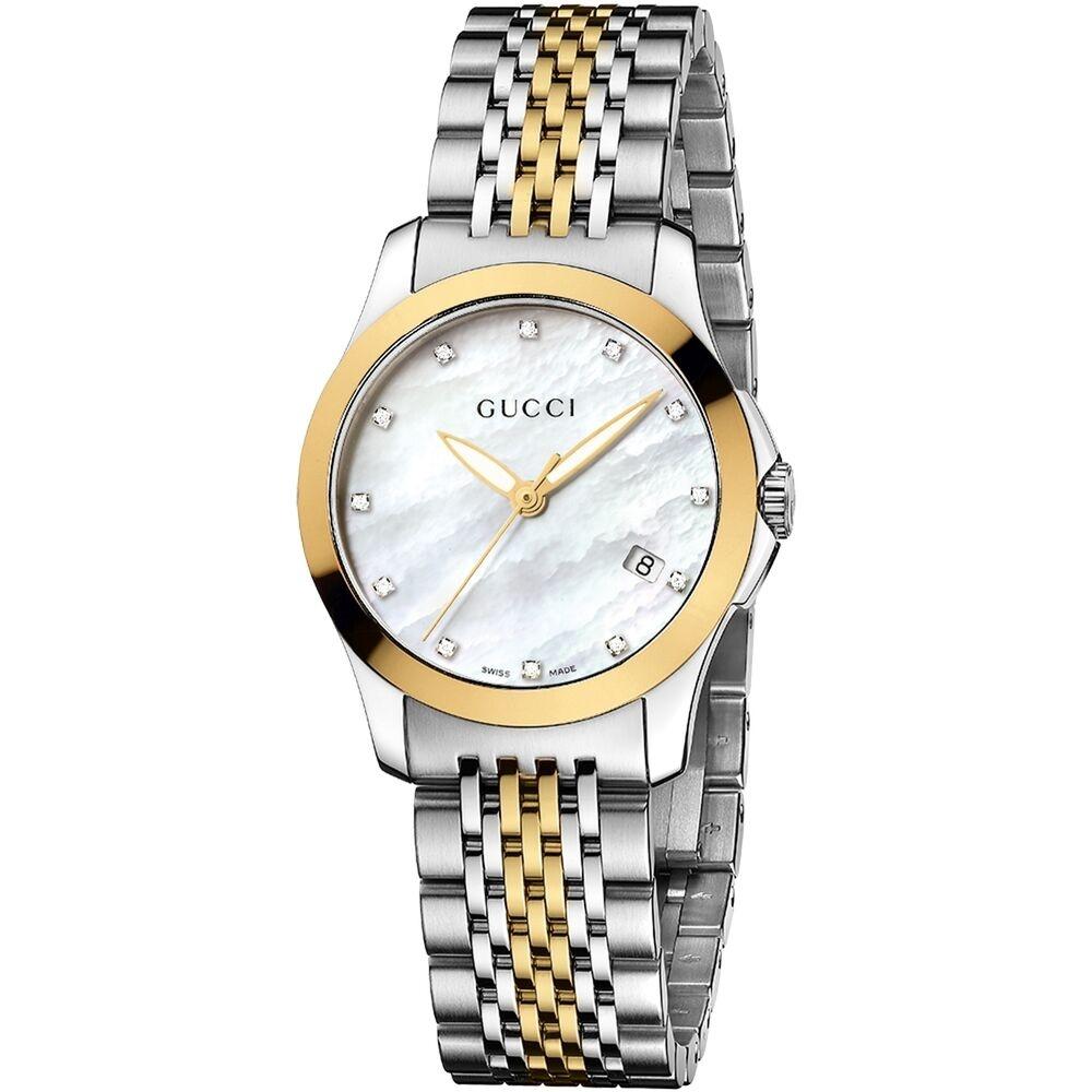 Gucci Women's YA126513 G- Timeless Diamond Two-Tone Stainless Steel Wa -  Bezali