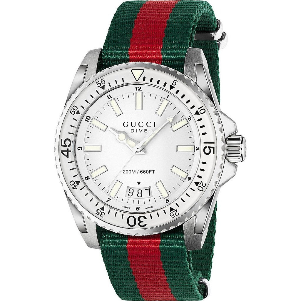 Gucci Men's YA136207 Dive Green and red Nylon Watch - Bezali