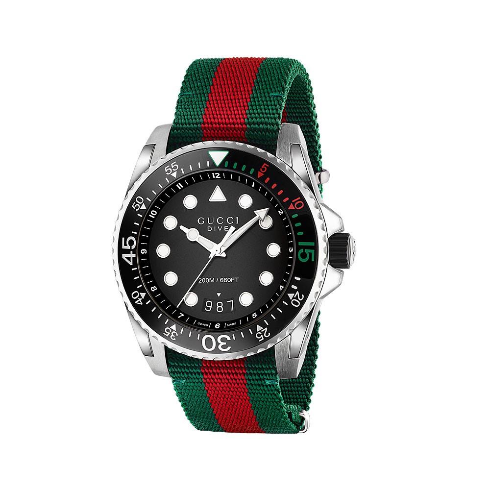 Gucci Men's YA133206 Interlocking-G Black, Green and Red Canvas Watch