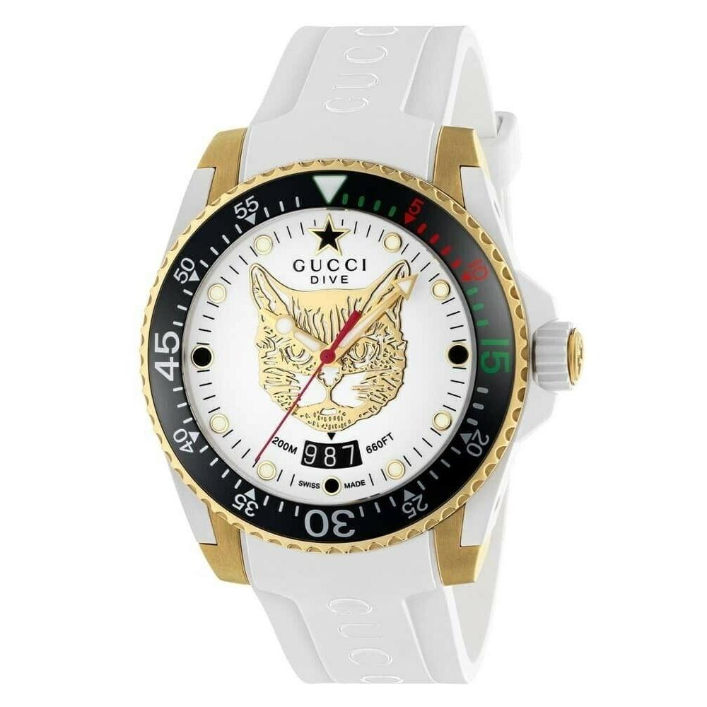 Canada skrædder fritid Gucci Men's YA136322 Dive White Rubber Watch - Bezali