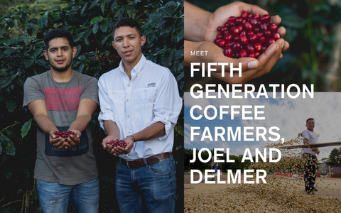 photo of coffee farmers Joel and Delmer Banegas holding coffee cherries