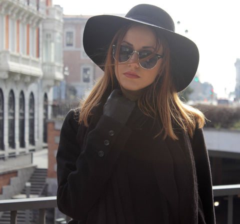 black hat with sunglasses