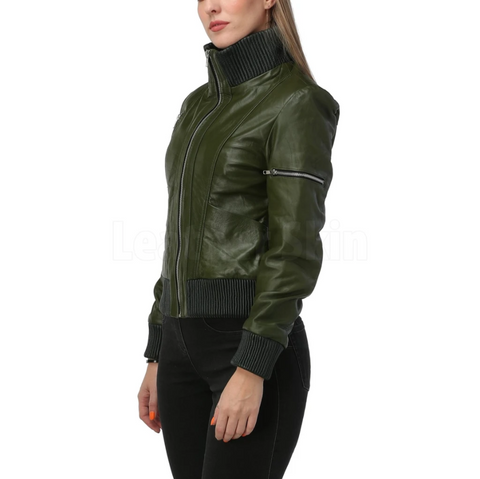 Carol Green Bomber Leather Jacket