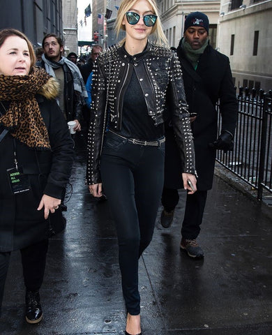 Latest Celebrity Fashion Trends: Stylish and Chic Studded Leather Jack ...