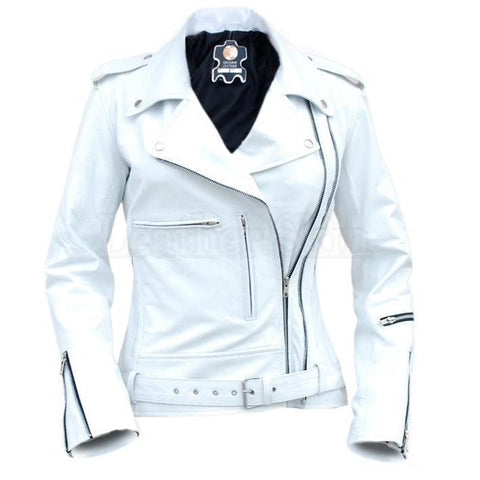 White Belted Leather Jacket