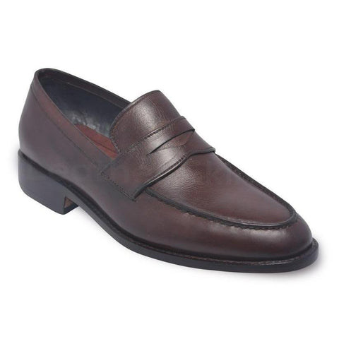 Men Brown Penny Loafer Slip-On Genuine Leather Shoes