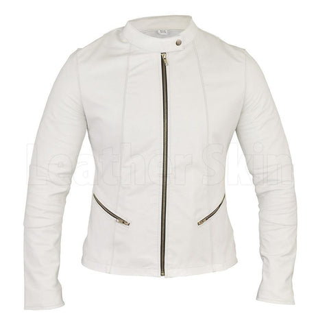 Straight cut white leather jacket