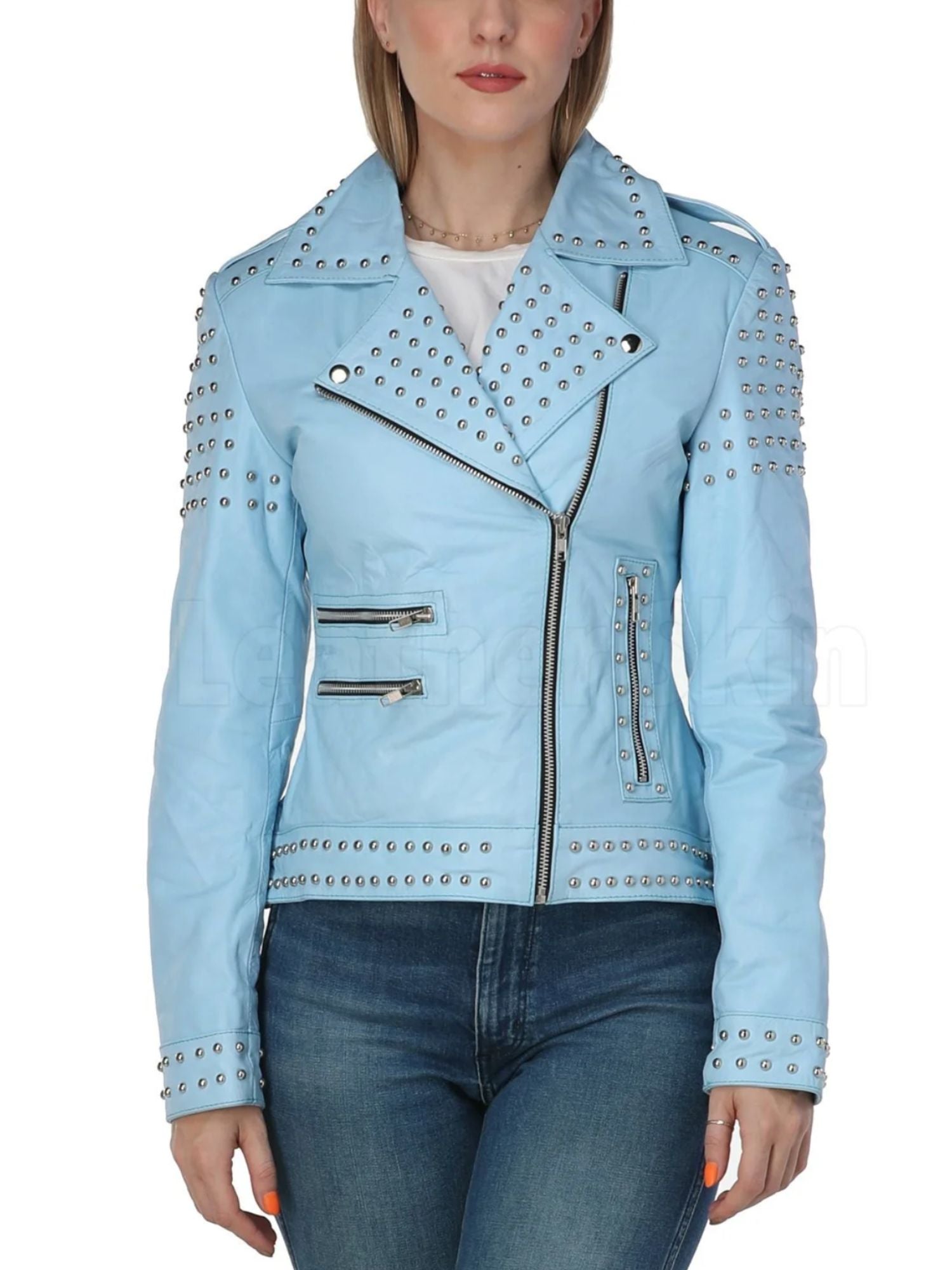 How to Rock a Blue Leather Jacket Outfit for Women - Leather Skin Shop