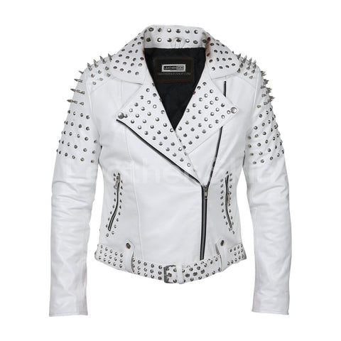 Embellished White Leather Jacket