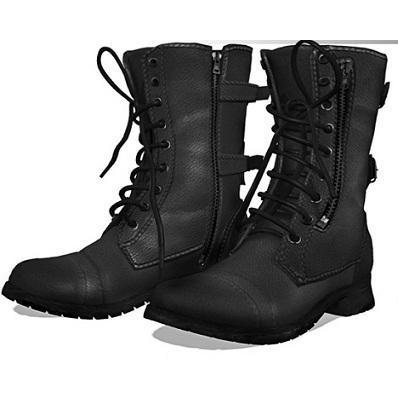 Men Black Military Genuine Leather Boot