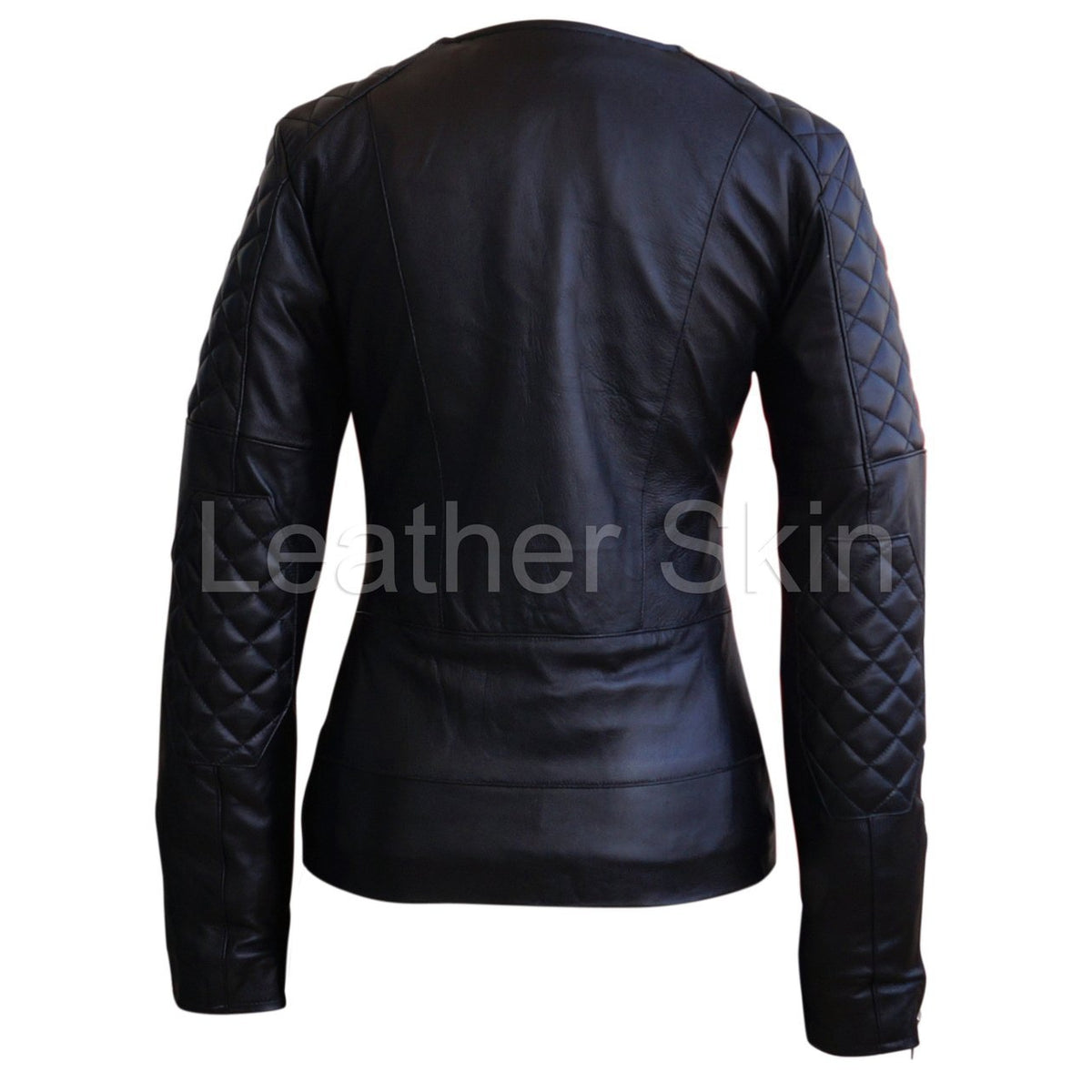 Leather Skin Women Black Brando Quilted Padded Genuine Leather Jacket ...