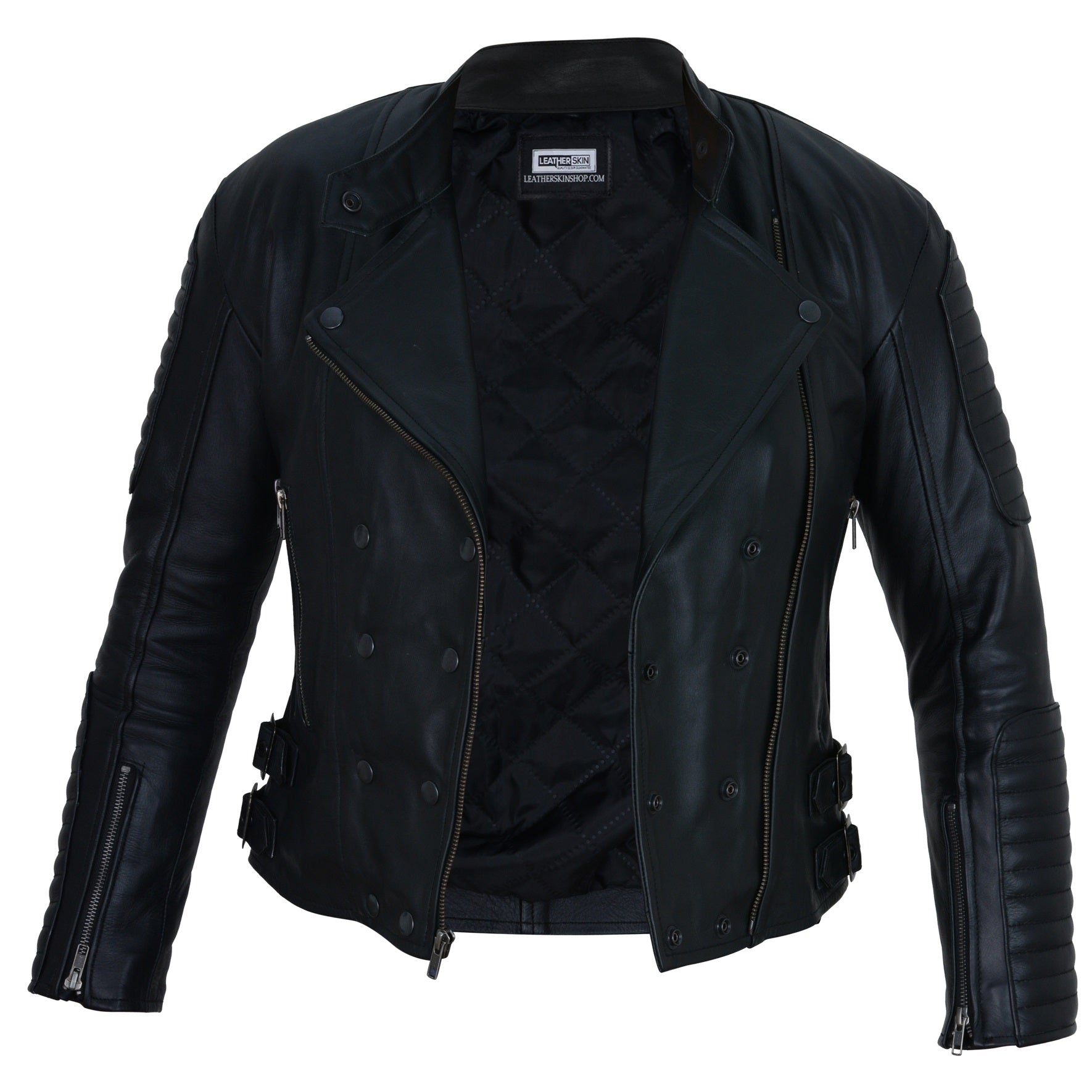 Ava Black Double Breasted Leather Jacket