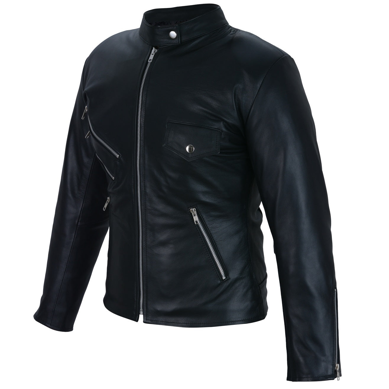 Black Leather Jacket Women - Black Zip Up Zipper Multi Pocket Jacket Womens