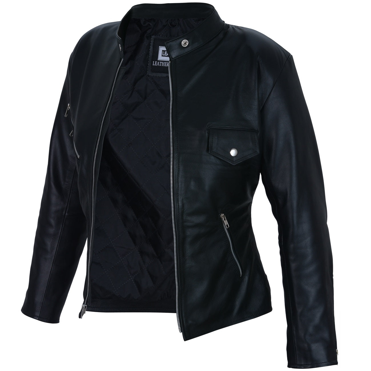 Black Leather Jacket Women - Black Zip Up Zipper Multi Pocket Jacket Womens