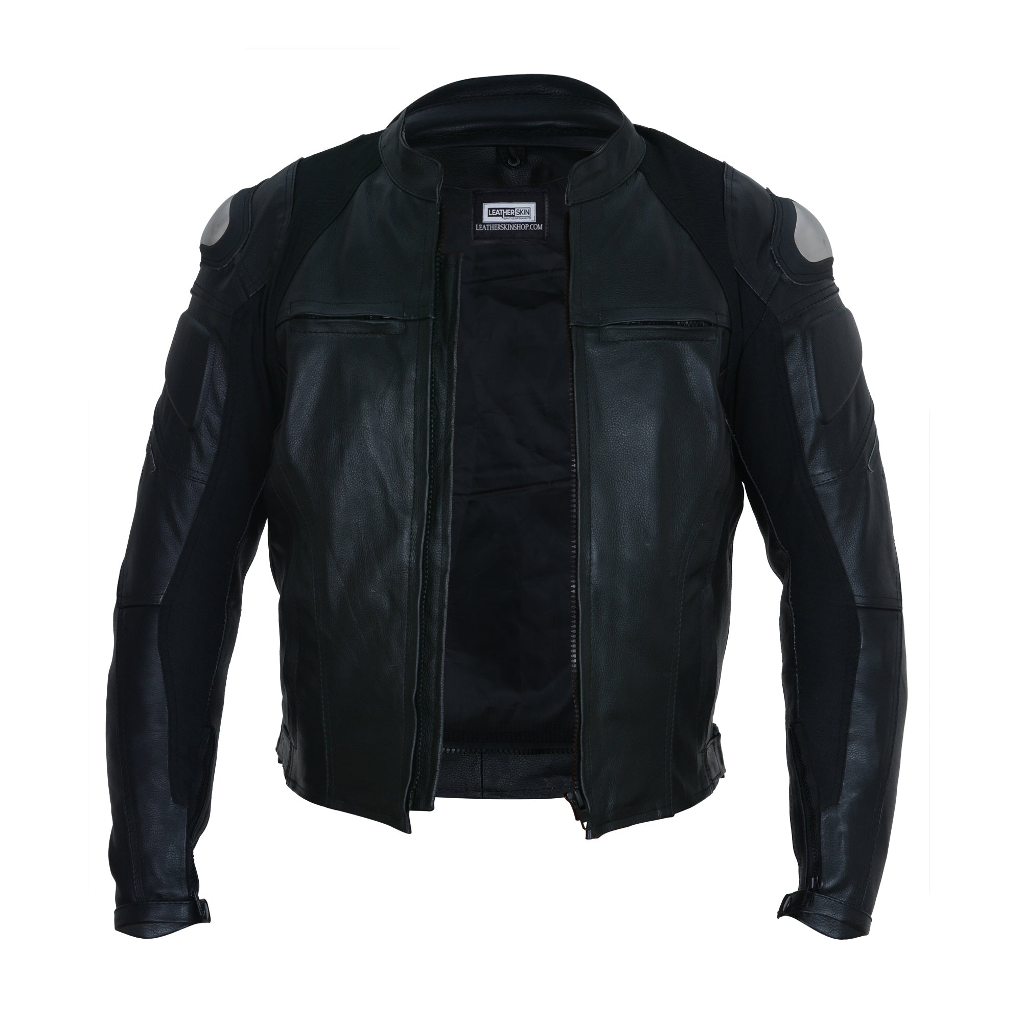 Black Leather Motorcycle Jacket - Protective Armor Leather Biker Moto Jacket Men