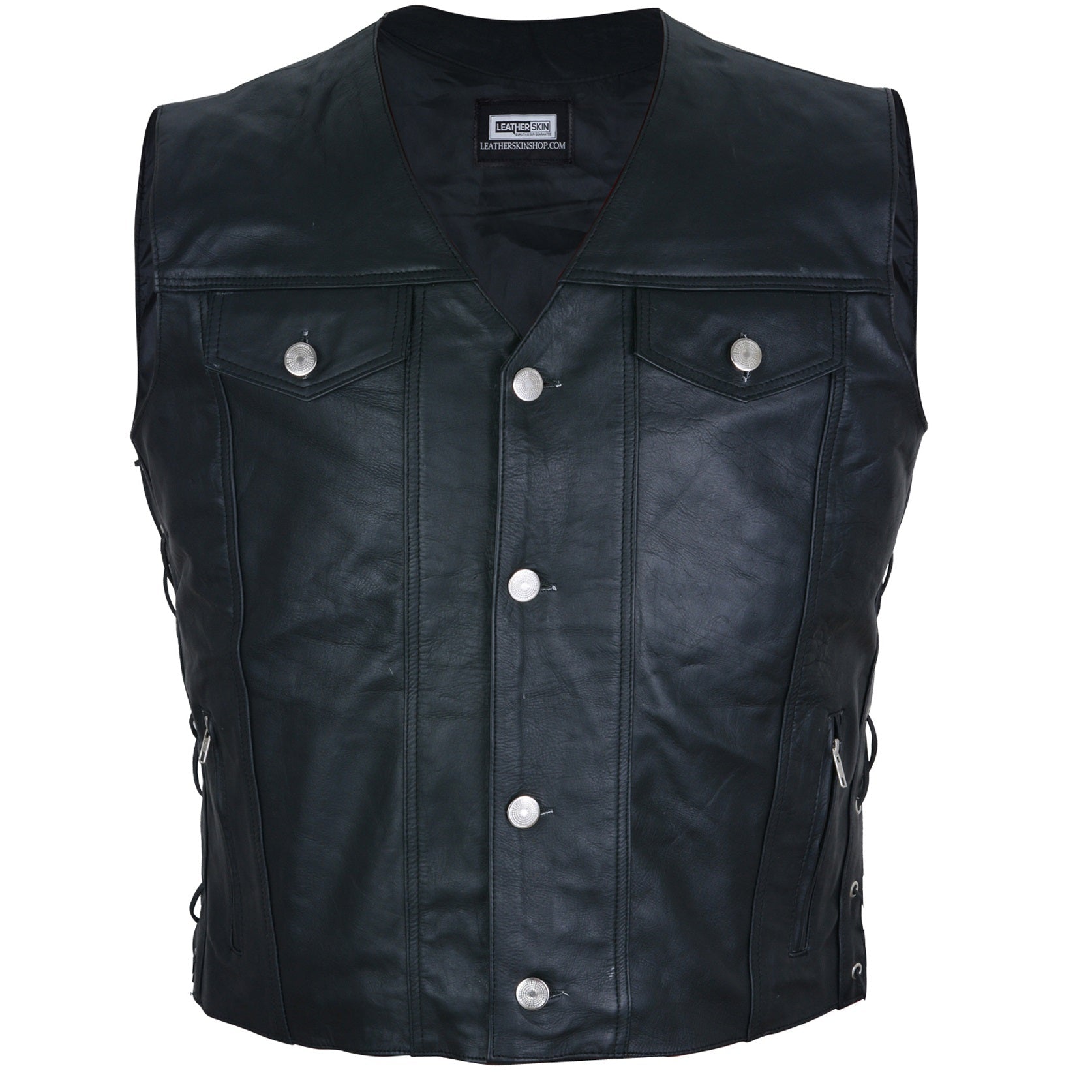 Black Leather Vest for Men - Motorcycle Genuine Leather Biker Vest Mens