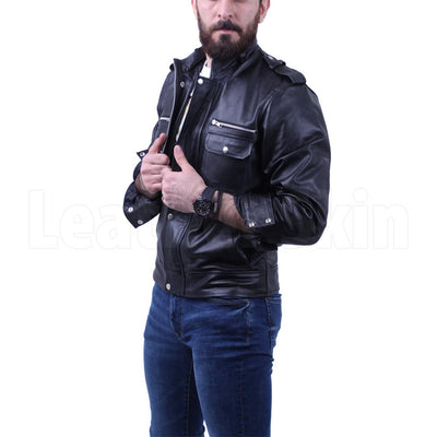 Black leather jacket with side pocket - Leather Skin Shop