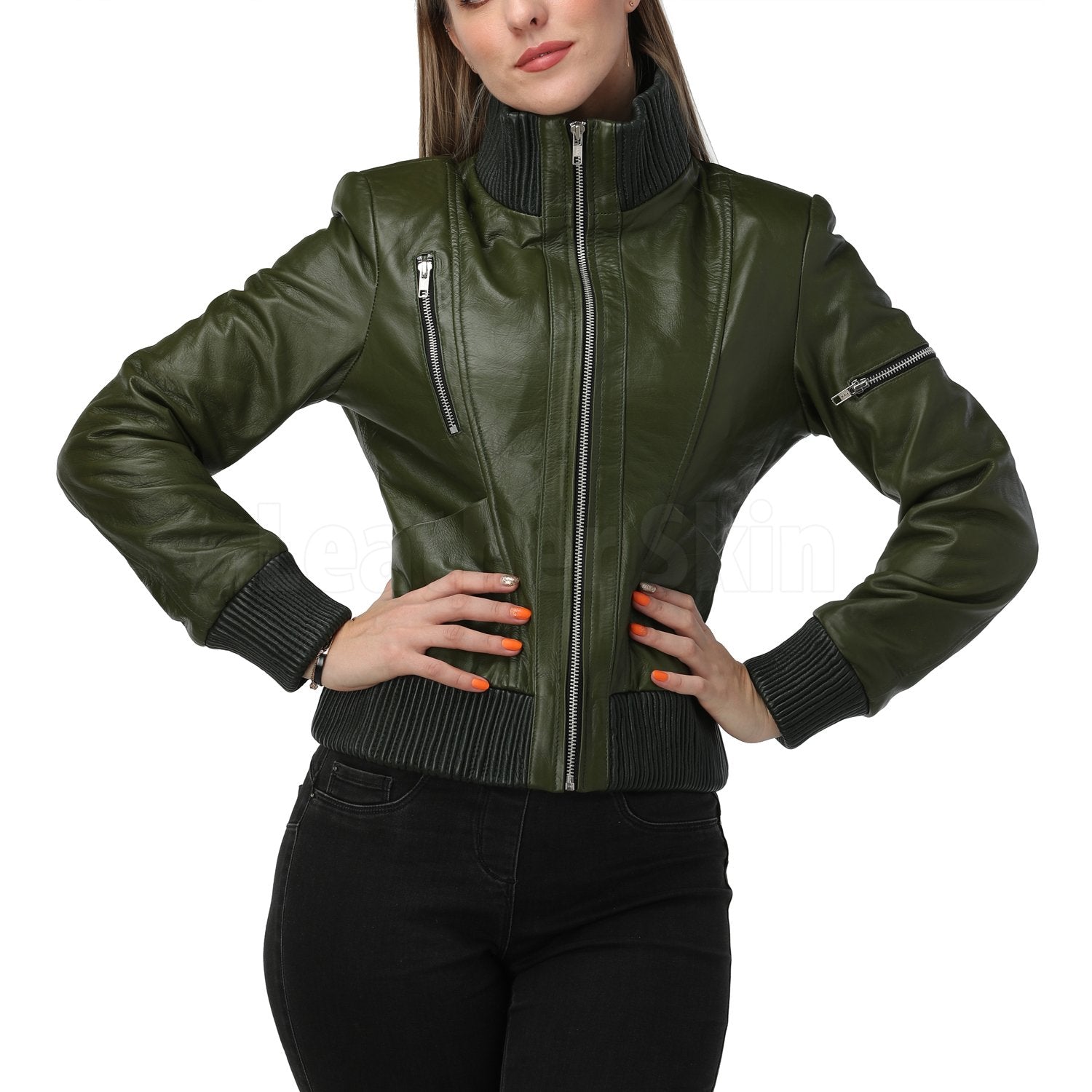 Carol Green Bomber Leather Jacket