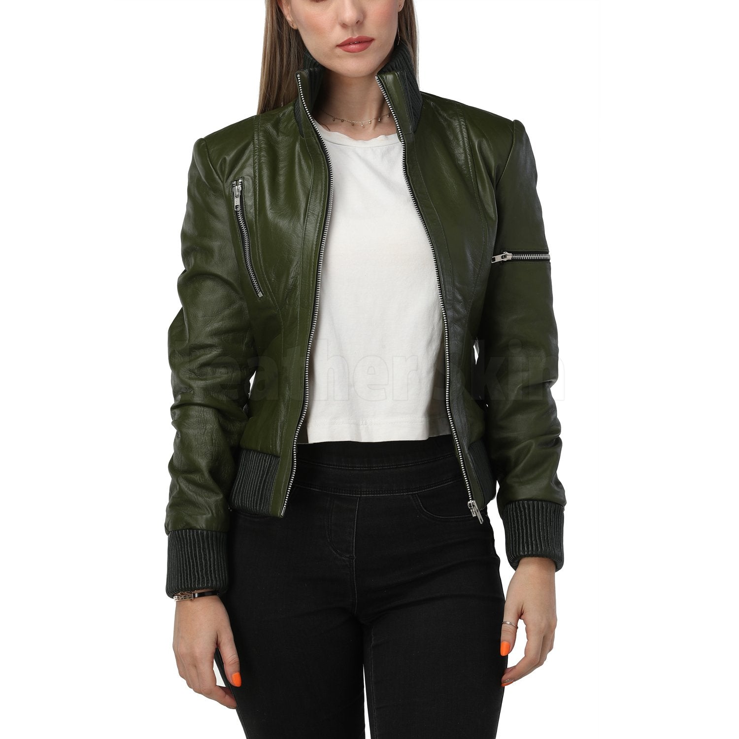 Carol Green Bomber Leather Jacket