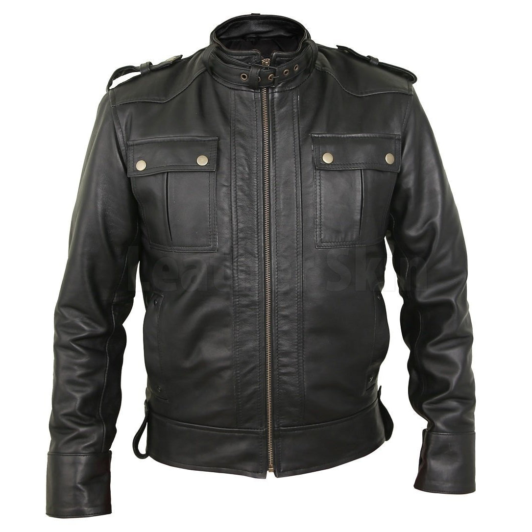 Classy Black Bomber Leather Field Jacket