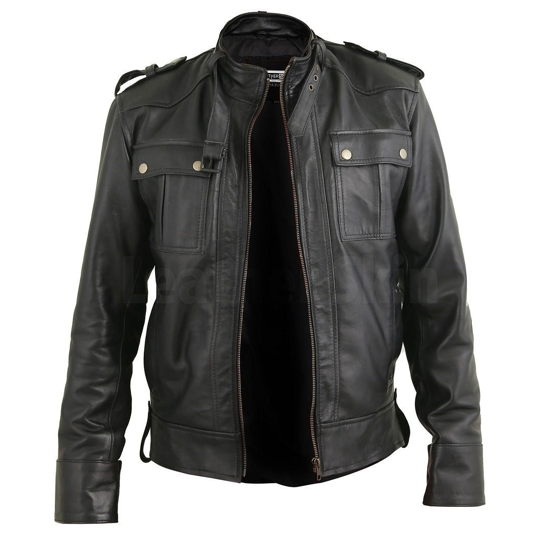 Classy Black Bomber Leather Field Jacket