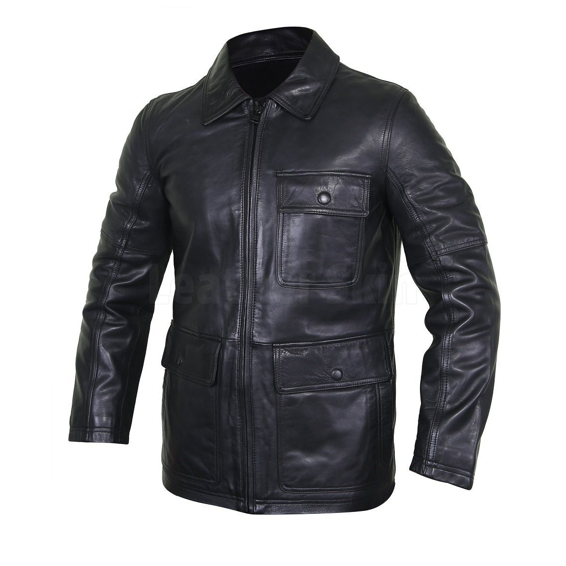 Blue-black Genuine Lambskin Leather Varsity Bomber Jacket