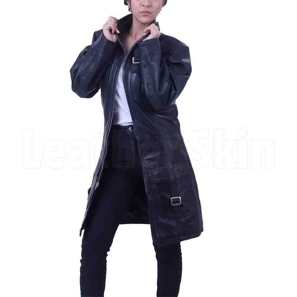 Cowhide Leather Long Coat