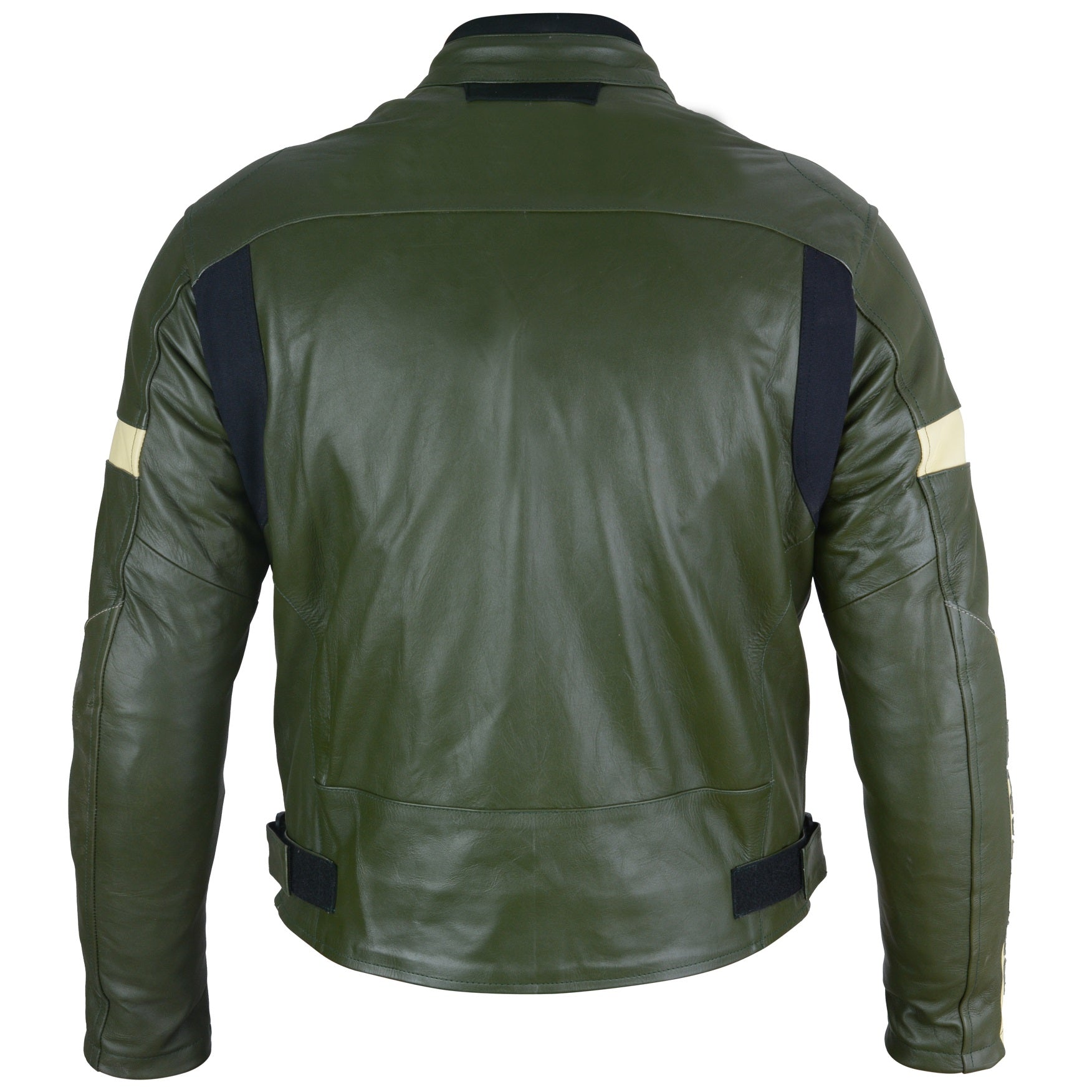 Dark Green Leather Motorcycle Jacket - Protective Armor Leather Biker Jacket